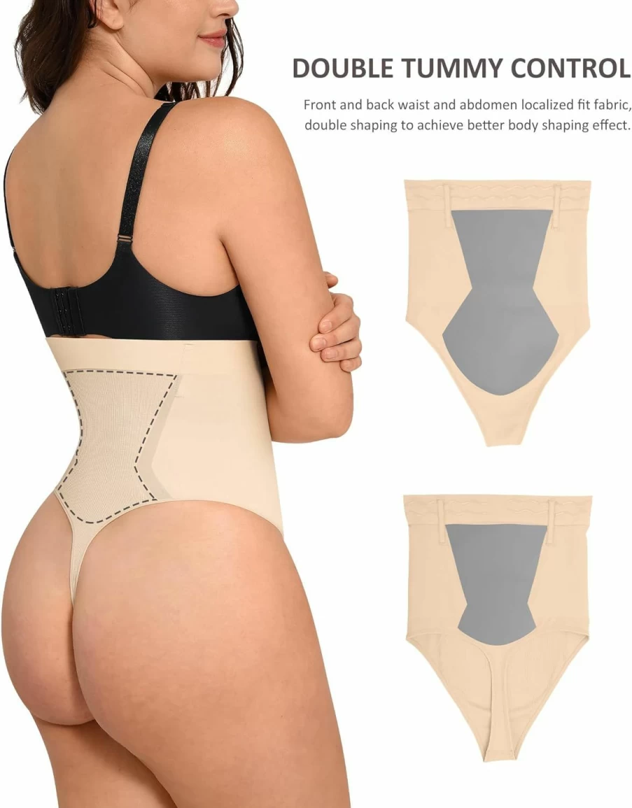 FeelinGirl High Waist Tummy Control Thong Shapewear - Seamless Slimming Girdle Panties for Women | Body Shaper Briefs
