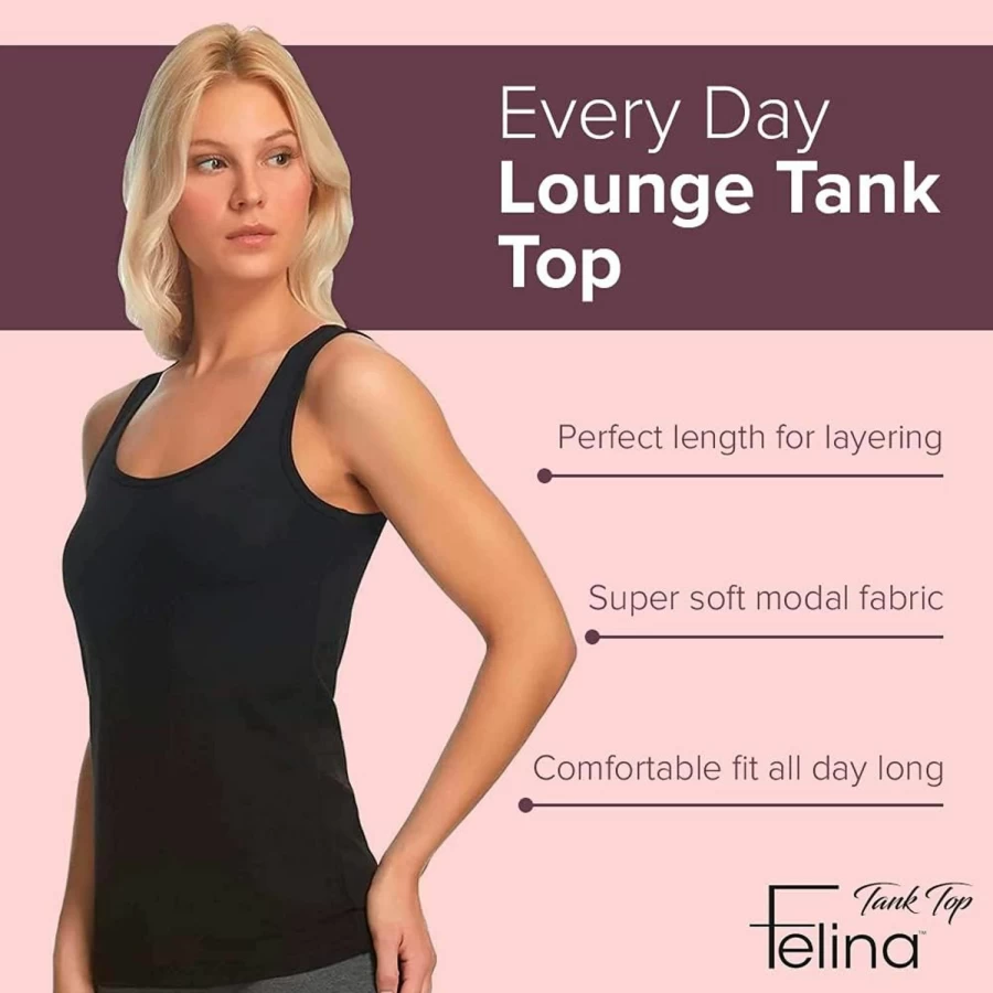 Felina Women's Seamless Cotton Stretch Tank Top 3-Pack - Layering Workout Tops for Women
