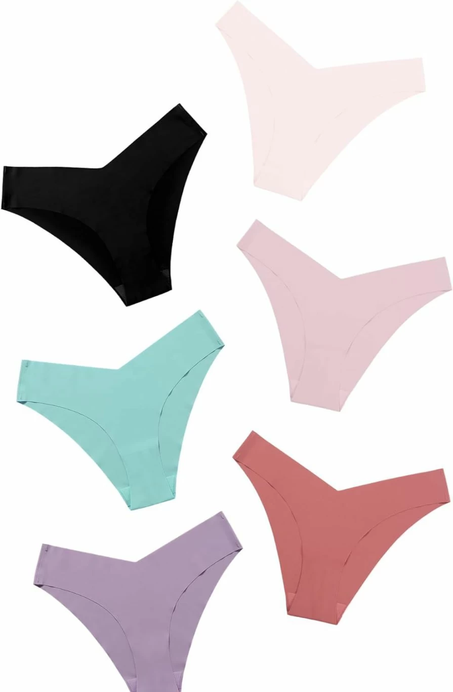 DEANGELMON Women's Seamless Bikini Underwear - No Show Cheeky Panties with V-Waist, Soft Stretch Fabric, Breathable & Comfortable Multi Pack for Everyday Wear