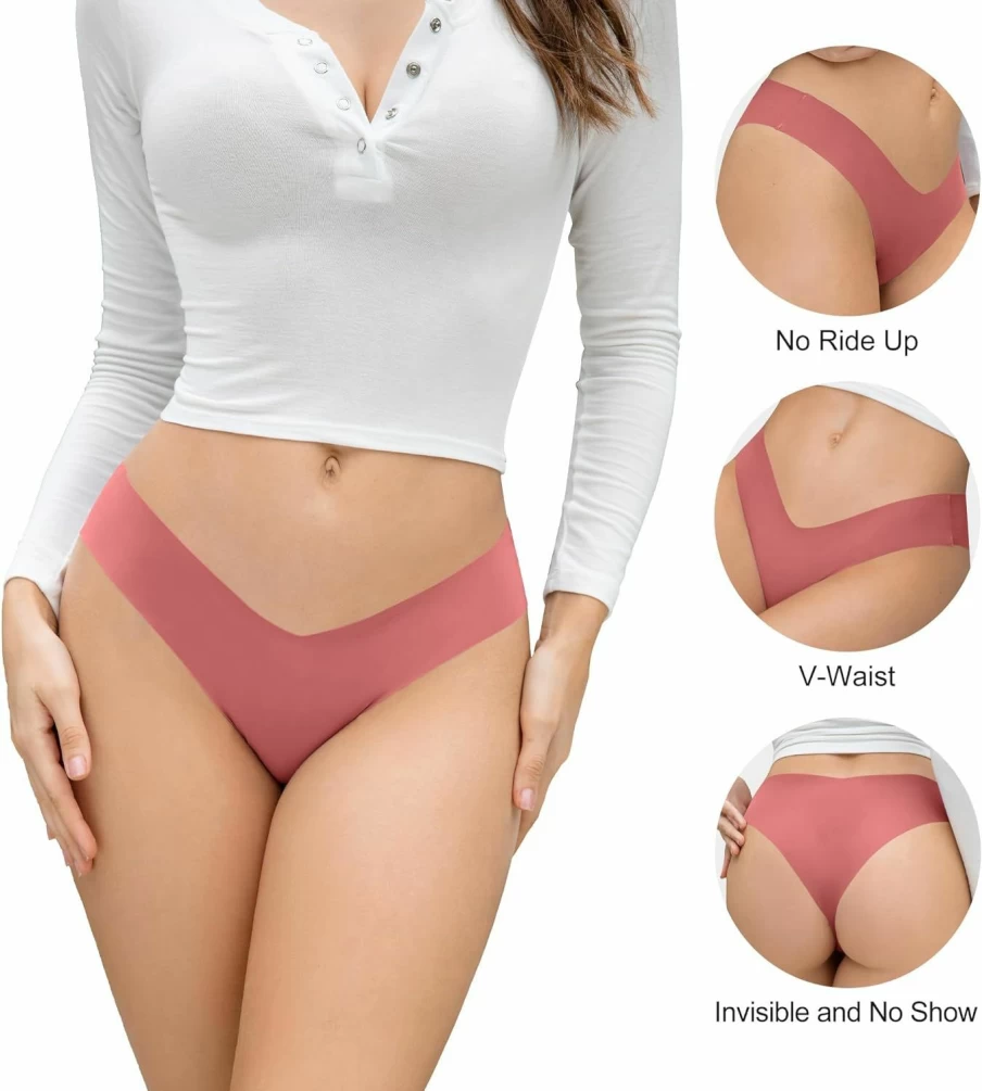 DEANGELMON Women's Seamless Bikini Underwear - No Show Cheeky Panties with V-Waist, Soft Stretch Fabric, Breathable & Comfortable Multi Pack for Everyday Wear