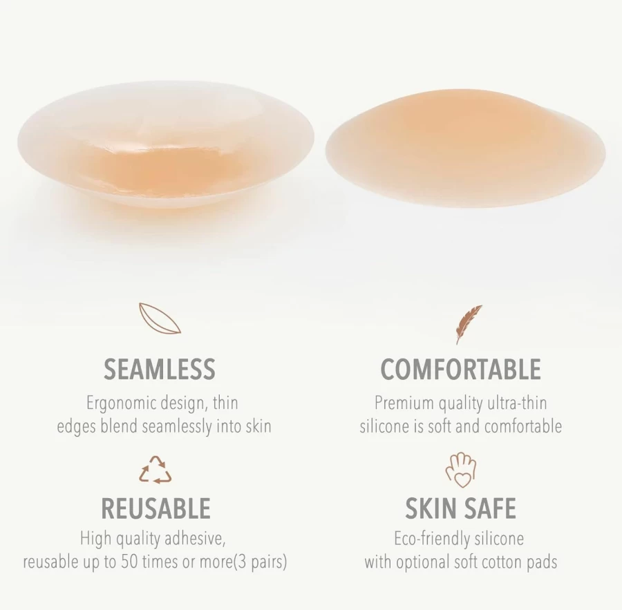 Bonamona Reusable Nipple Covers for Women - 3 Pairs Ultra Thin Adhesive Silicone Breast Petals with Travel Case