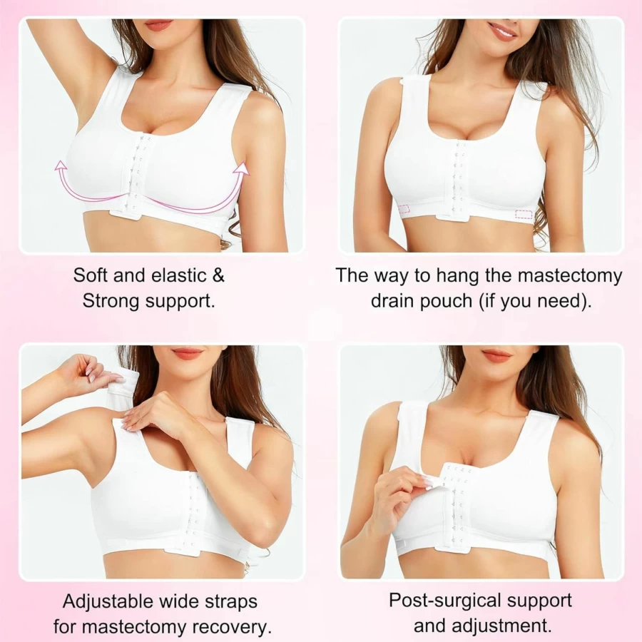 BRABIC Post Surgery Mastectomy Bra for Women - Front Closure Wireless Comfort with Adjustable Straps for Everyday Support