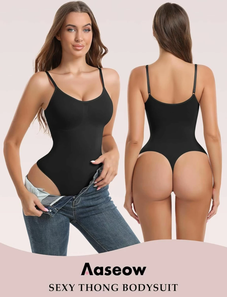 Aaseow Seamless Tummy Control Shapewear Bodysuit for Women - Full Body Slimming Thong Bodysuit