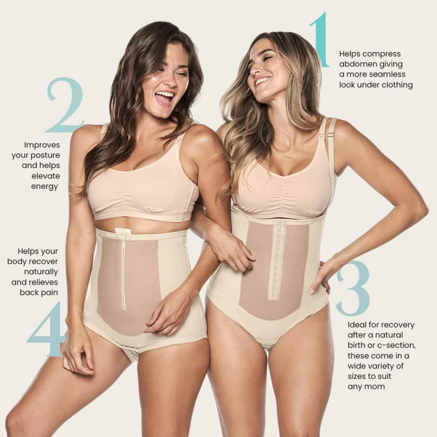 Bellefit Postpartum Girdle - Medical-Grade Compression Support with Zipper for Women, Beige, Large - Post Pregnancy Belly Wrap & C-Section Recovery