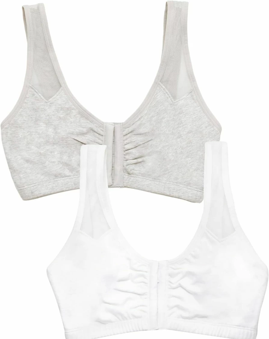 Fruit of the Loom Women's Front Closure Sports Bra with Breathable Mesh Straps for Comfort & Support
