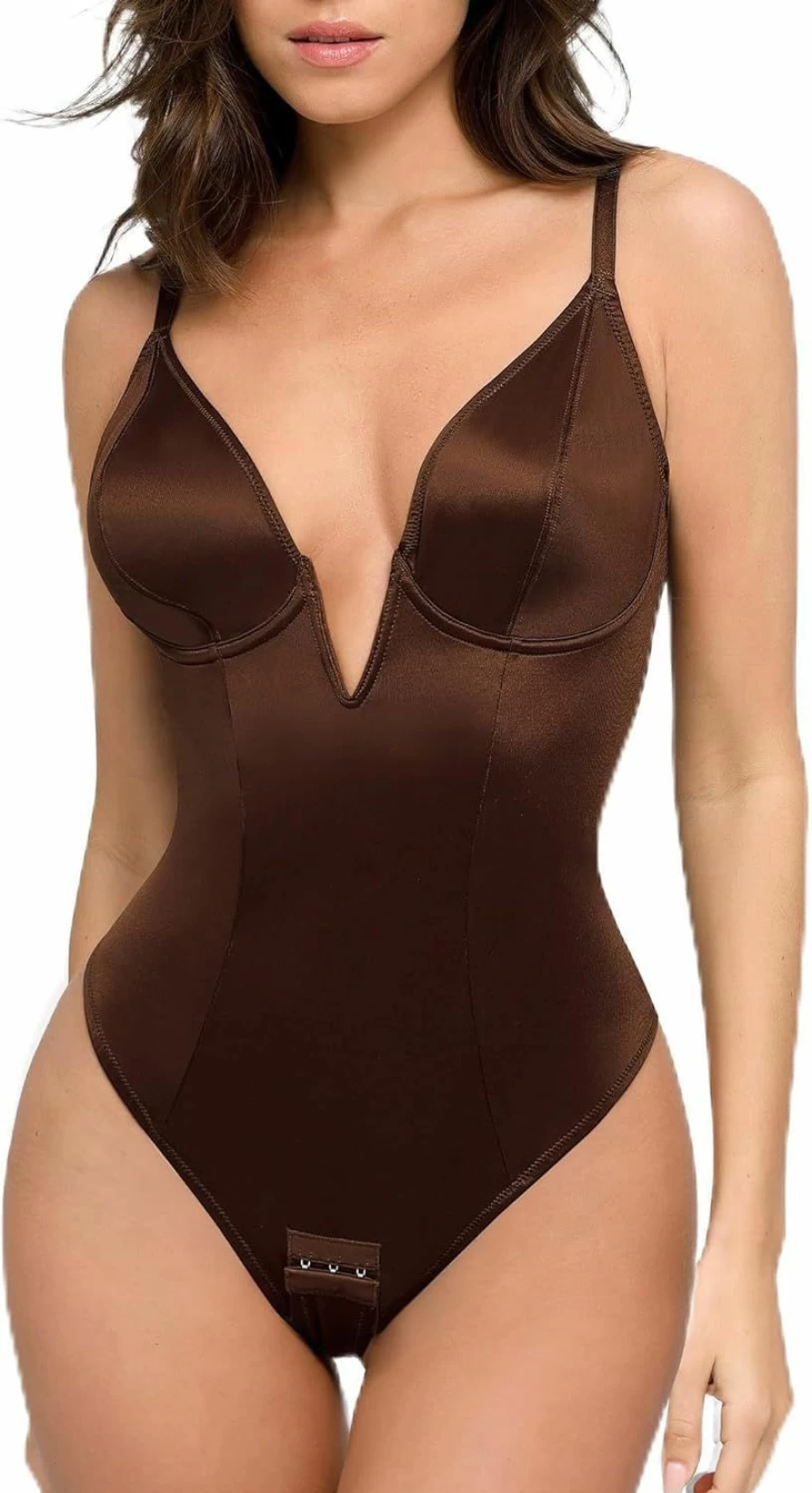 Popilush Women's Tummy Control Shapewear Bodysuit - V Neck Thong Tank Top Slimming Underwear