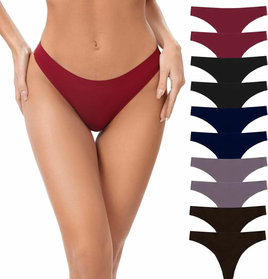 POKARLA Women's No Show Seamless Thongs - 10-Pack Comfortable Invisible Underwear