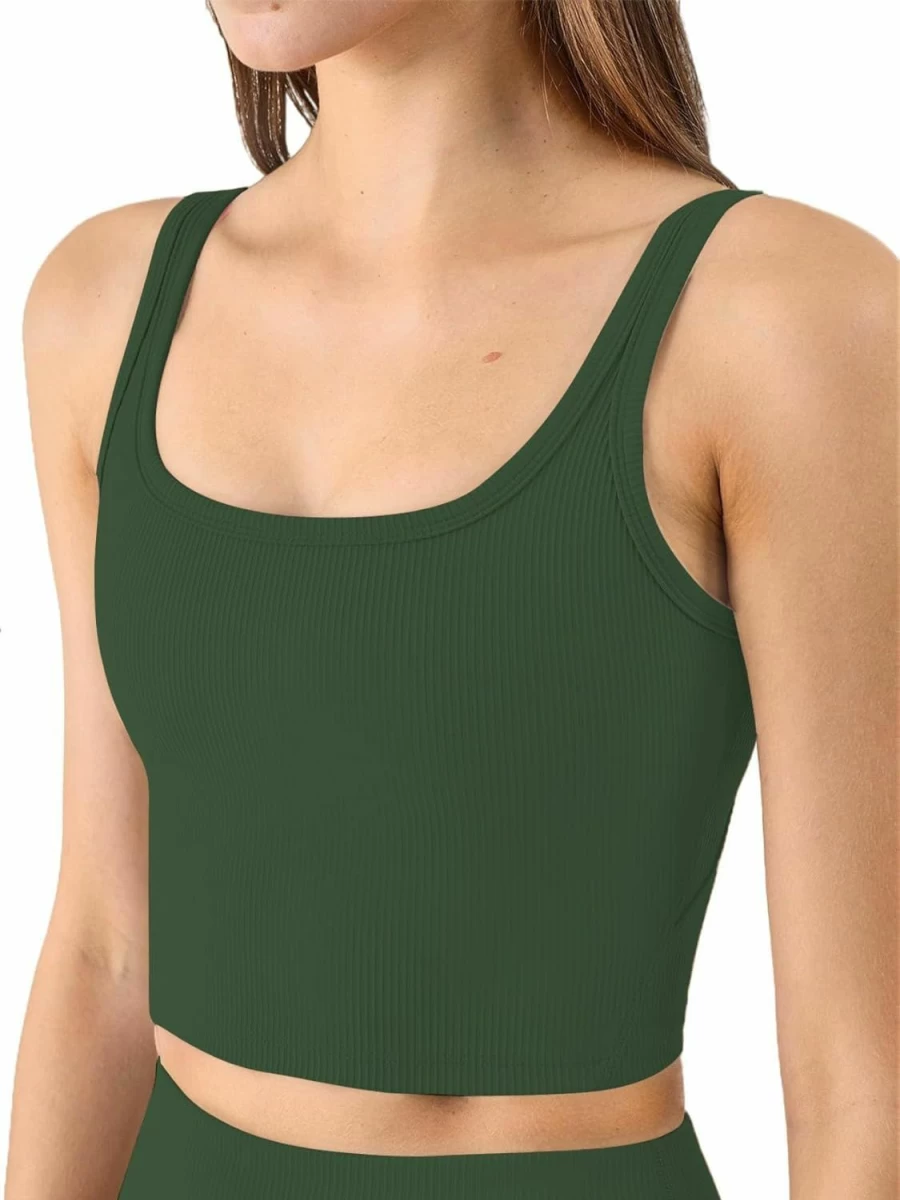 Chilylori Women's Seamless Ribbed Sports Bra - Longline Workout Crop Top for Fitness & Yoga
