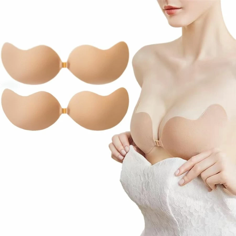 Sasiga Sticky Bra 2 Pairs - Backless, Strapless, Adhesive Push Up Bra for Women - Invisible Lift Silicone Bras for Deep V Neck Dresses