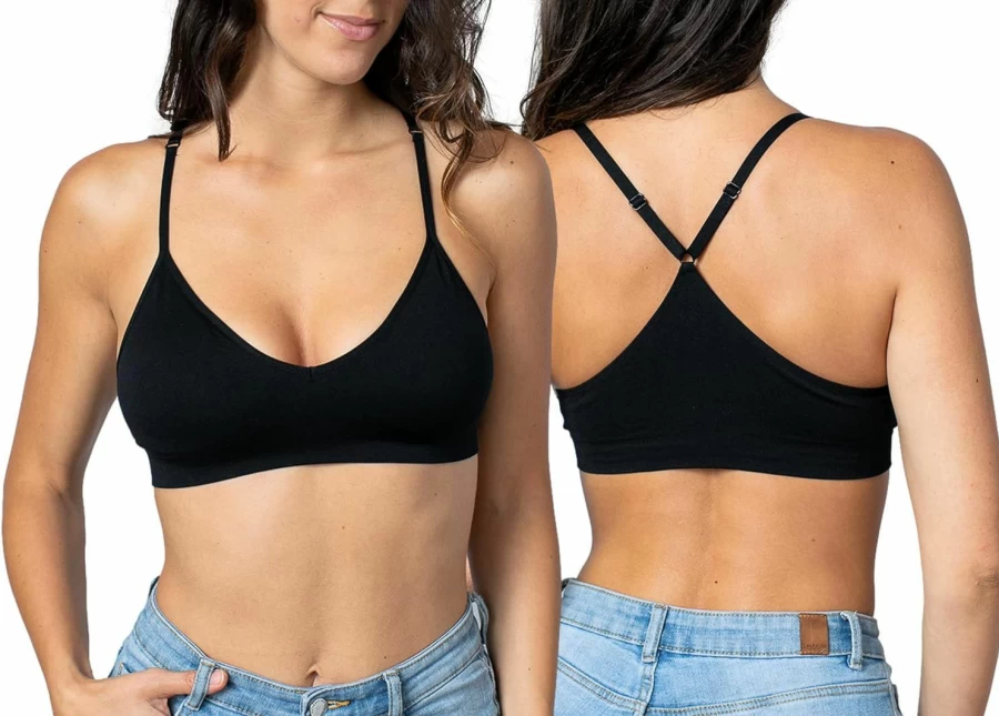 Blue 55 Women's Sexy Racerback Bralette - Wireless Deep V-Neck Bra with Removable Padding for Everyday Comfort