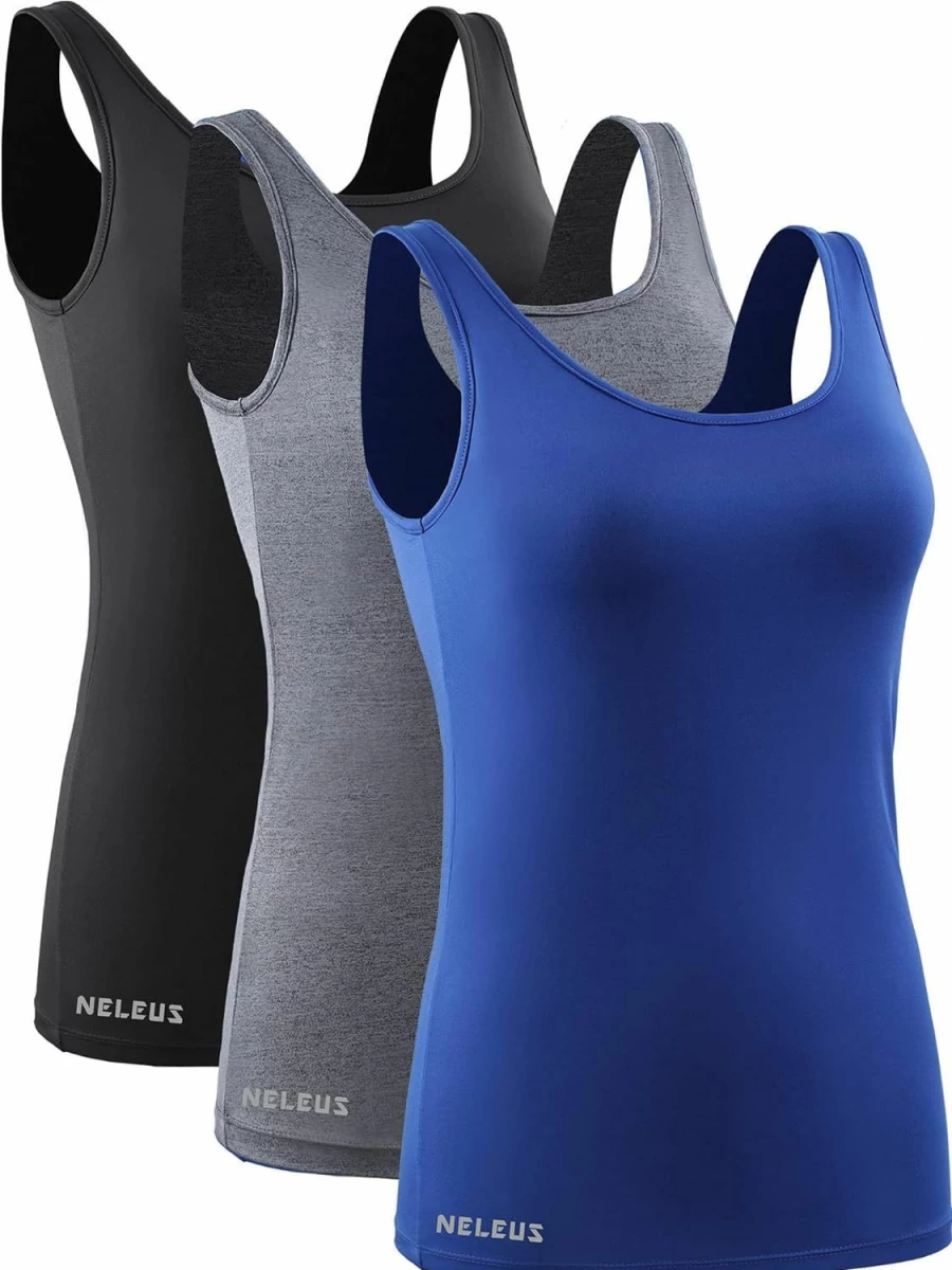 NELEUS Women's 3-Pack Workout Tank Tops with Built-in Sports Bra - Moisture Wicking Athletic Shirts for Running & Fitness