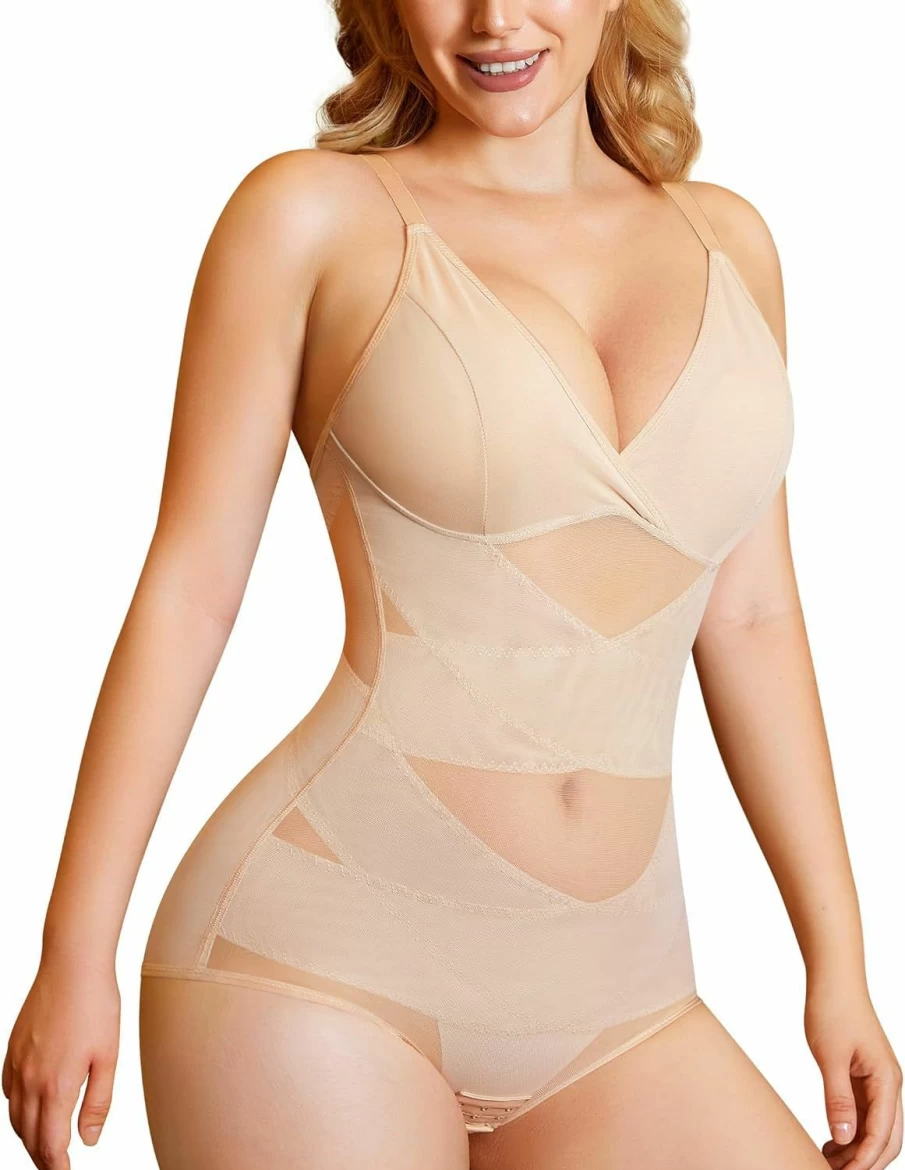 Nebility Plus Size Shapewear for Women - Tummy Control Bodysuit, Waist Trainer & Butt Lifter with V-Neck Design | Seamless Body Shaper Jumpsuit Top