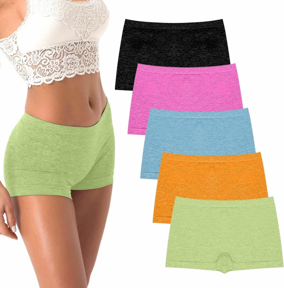 R RUXIA Women's Seamless Boy Shorts Underwear - Soft Stretch Boxer Briefs 5-Pack (Regular & Plus Size)